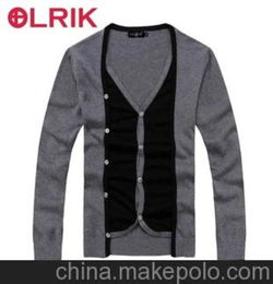 OLRIK 2013春季新款男式开衫毛衣针织衫假两件针织衫厂家直销